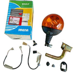Tractor beacon light kit with amber lens, box, wiring, and mounting hardware on white background