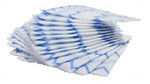 Stack of disposable microfiber cleaning cloths with blue zigzag pattern
