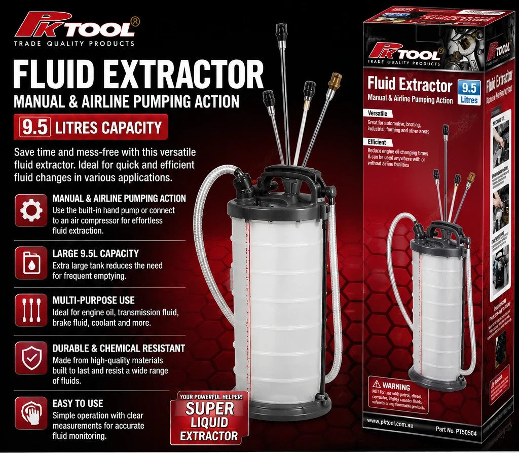 PK Tool Oil & Fluid Extractor - 9-1/2Ltr Both Manual & Air Line Pumping Action