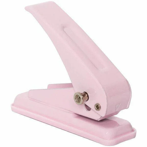 Pink single hole paper puncher for school or office, metal stationery tool