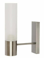 Modern nickel wall lamp with frosted glass cylinder shade on metal bracket