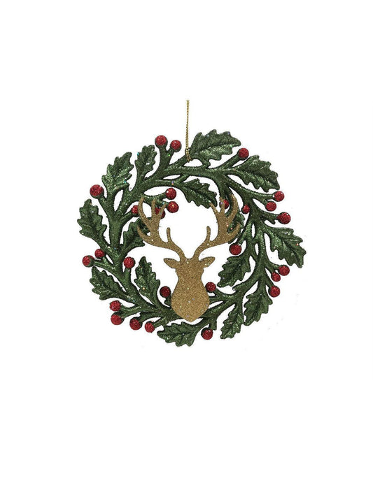 13CM WREATH WITH DEER HEAD ORNAMENT Sculpture Christmas tree pendant - Australian Empire Shop