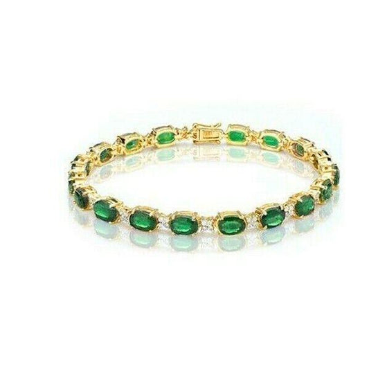 15.27 CT Natural Oval Emerald 3/4 CT Diamond Tennis Bracelet 10KT Yellow Gold - Australian Empire Shop