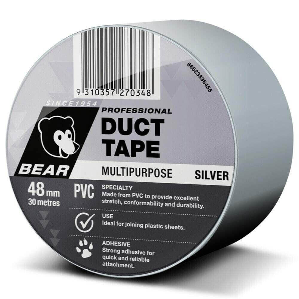 29 PACK BEAR 48mm x 30m Silver PVC Multi Purpose Duct Tape 29X - Australian Empire Shop