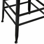 Close-up of black metal bar stool legs with cross-supports