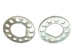 Pair of metal steer axle spindle lock washers with multiple holes, suitable for truck parts