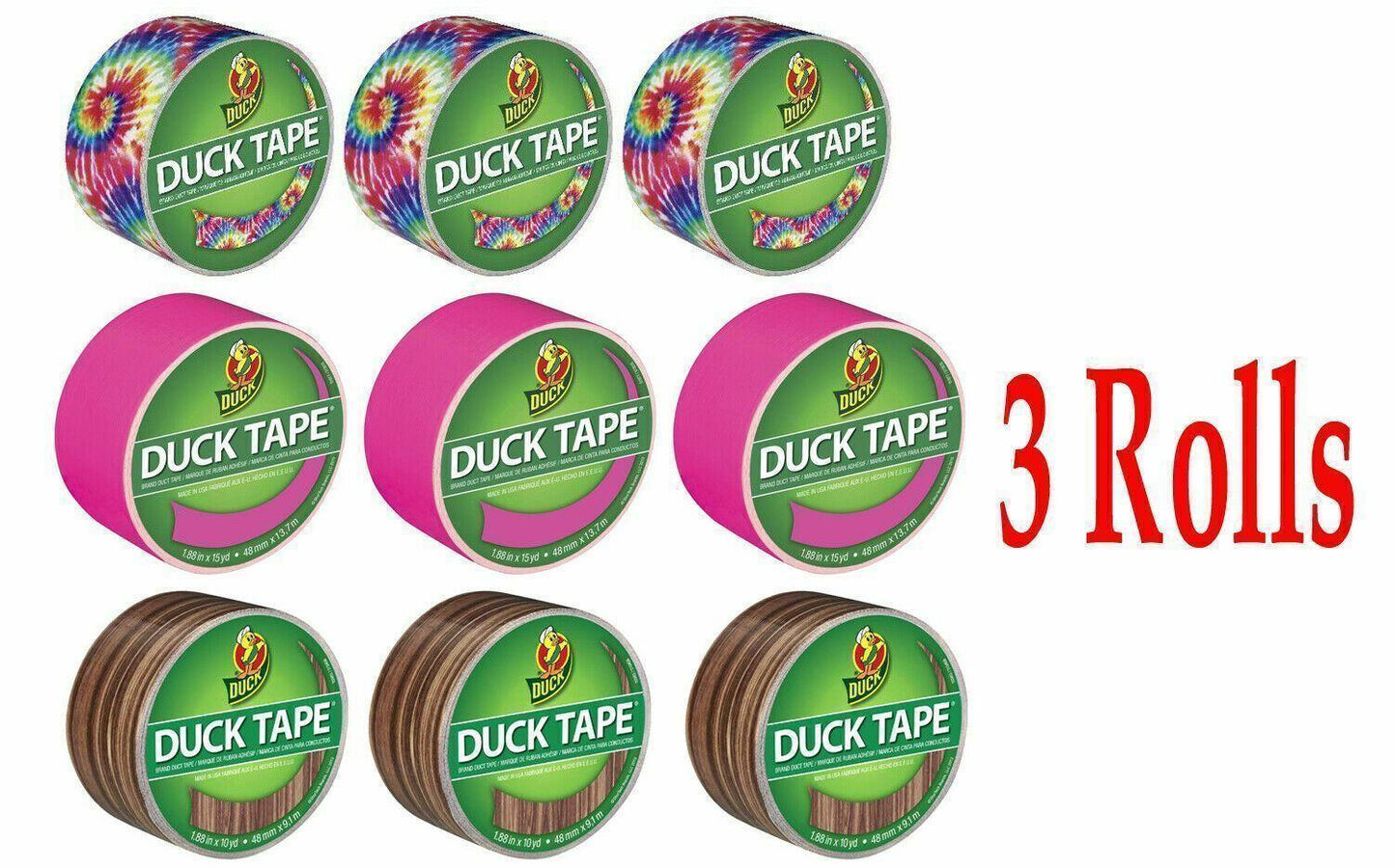 3 rolls Bright Coloured Duct Tape 48mm x 9.1m in - fast dispatch - craft tape - Australian Empire Shop