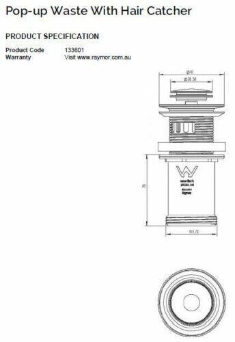 32 mm POP-UP WASTE WITH HAIR CATCHER Suits Overflow & No Overflow Raymor 40mm - Australian Empire Shop