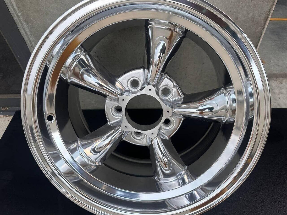 Shiny chrome custom wheel with five-spoke design for trucks or vehicles