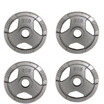 Set of four 5kg Olympic cast iron weight plates with 50mm holes for weightlifting