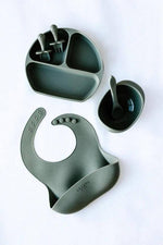5 Pieces KIDS Bundle- Silicone Bib, Plate and Shell Bowl Feeding Set Sage - Australian Empire Shop