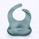 5 Pieces KIDS Bundle- Silicone Bib, Plate and Shell Bowl Feeding Set Sage - Australian Empire Shop