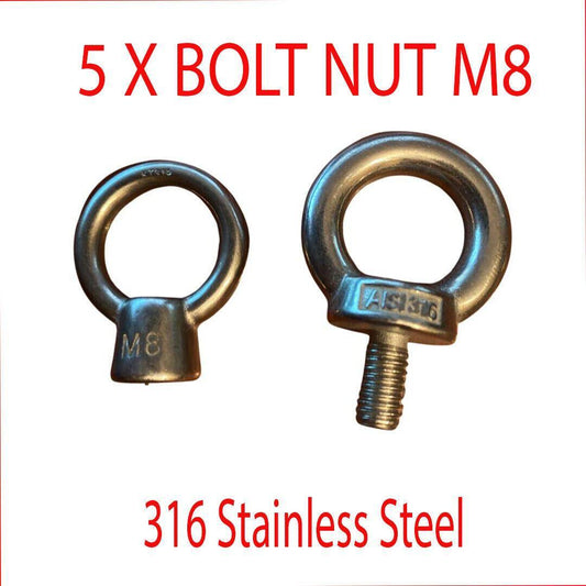 5X Eye Bolt NUT Collared Roof Rack Boat Shade Sail Stainless Steel 316 - Australian Empire Shop