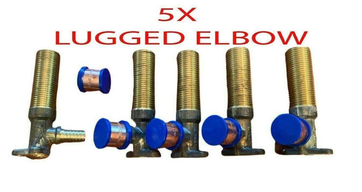 5 lugged brass extended elbows with blue caps, 16mm x 12mm, plumbing fittings
