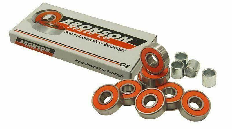 Set of eight orange-sealed ball bearings and spacers with box labeled Next Generation Bearings