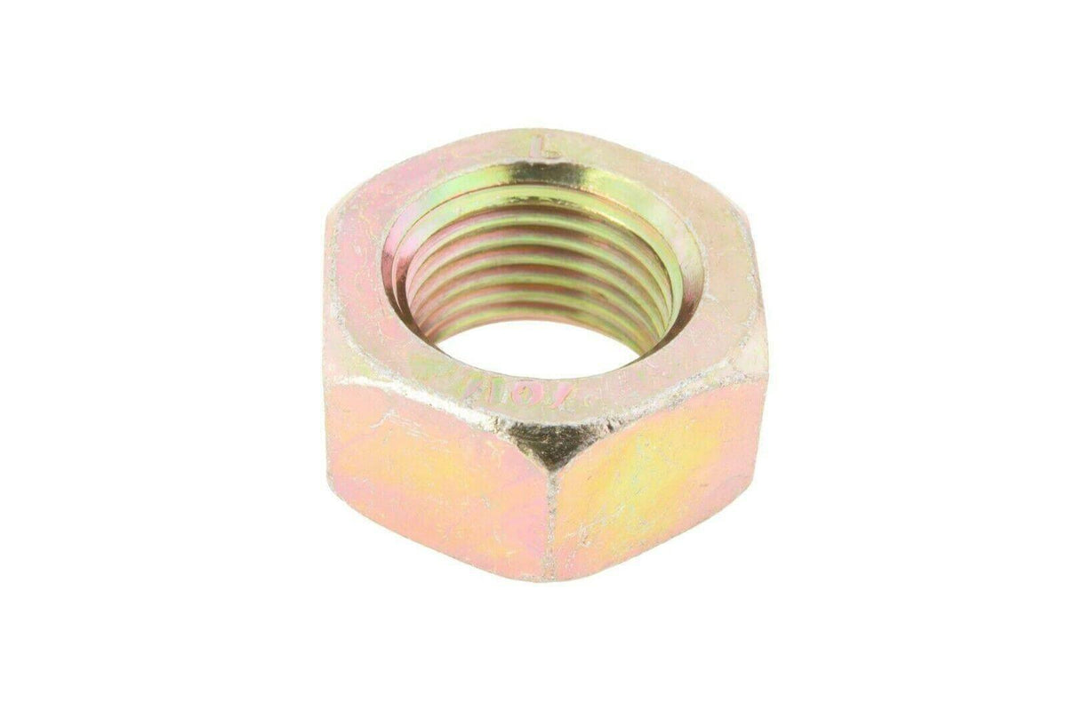 Hexagonal nut M16x1.5 with internal threads, tractor or machinery part on white background