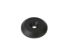 Black metal washer for tractor parts, circular with central hole, on white background