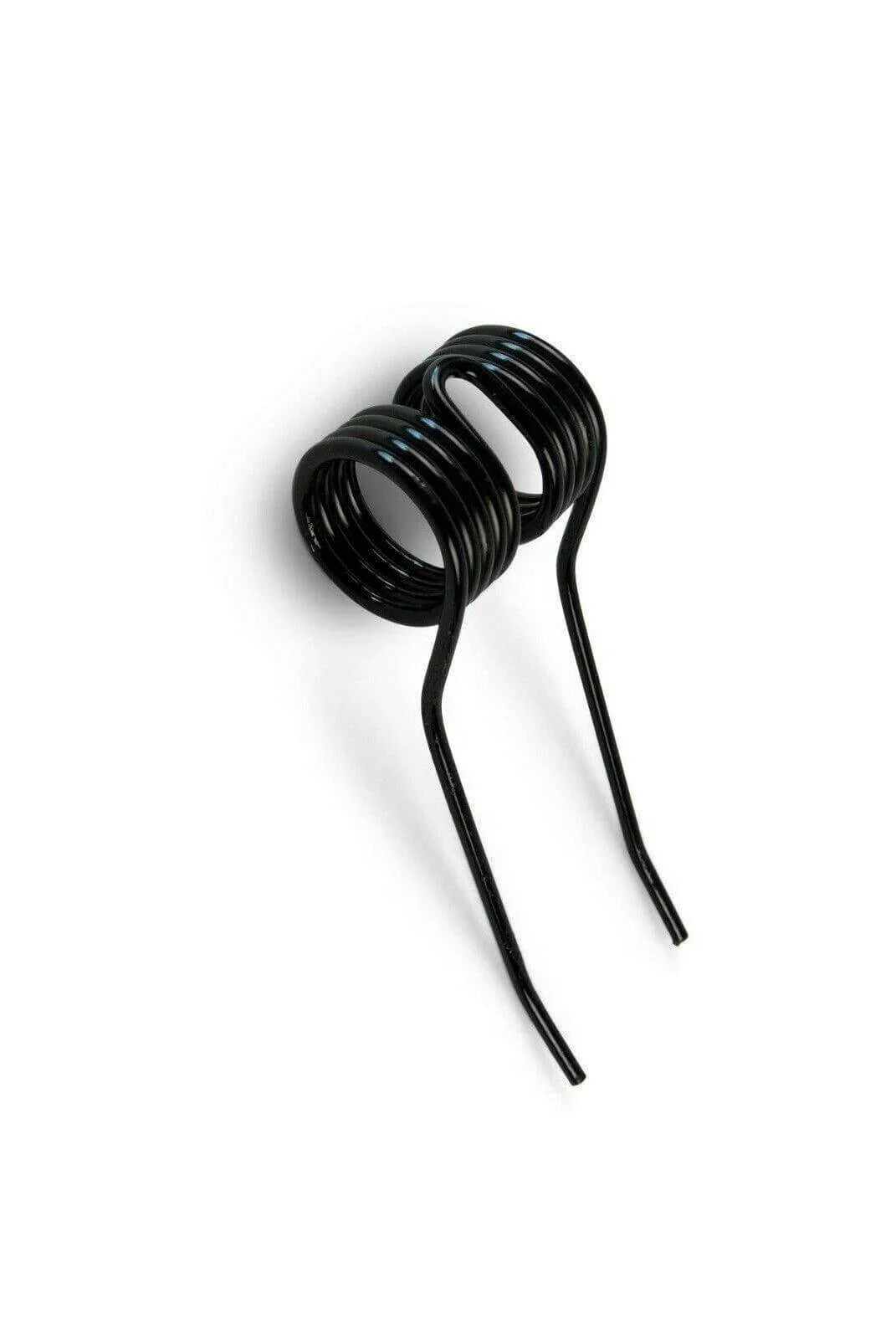 Black double tine spring for baler, metal tractor part on white background