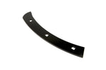 Curved black metal tractor panel beater flighting with four square mounting holes