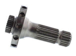 Metal power take-off shaft for tractor, splined with flange and bolt holes, on white background