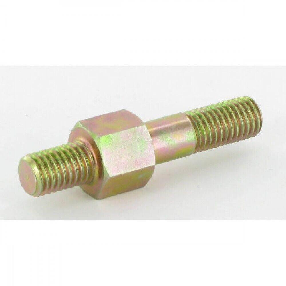 Hexagonal double-ended threaded bolt for tractor machinery parts on white background