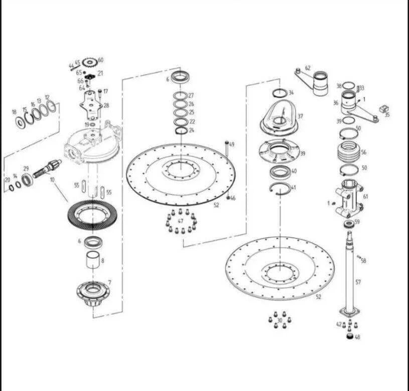 Exploded diagram of tractor flange bearing assembly with labeled parts and components.