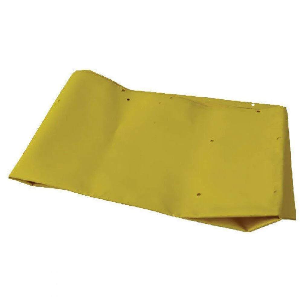 Yellow tractor protection cloth with pre-cut mounting holes, laid on a white background.