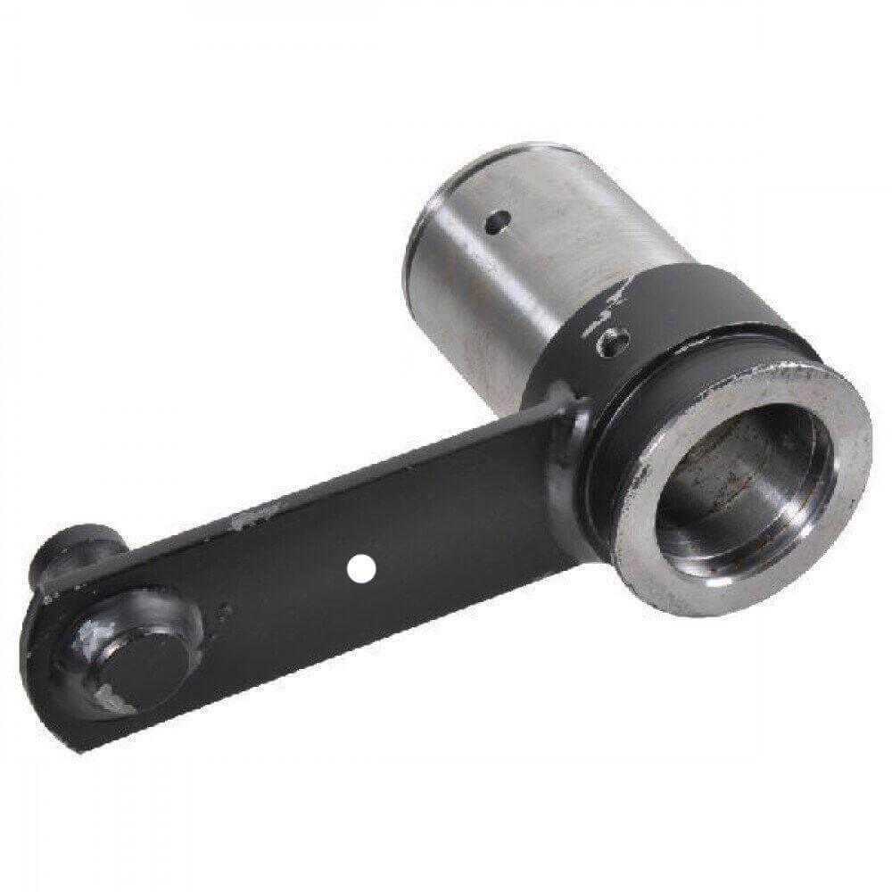 Steel tractor part linkage arm with mounting holes on white background