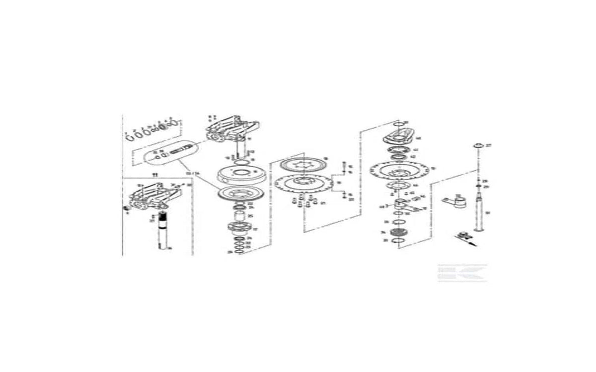 Exploded diagram of tractor mechanical parts and components with assembly labels