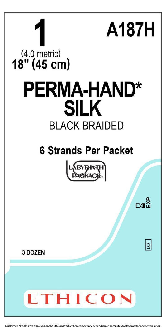 Ethicon PERMA-HAND Silk A187H Suture 1 / 45 CM Black Braided BOX 36 ,EX 8/2026 - Australian Empire Shop