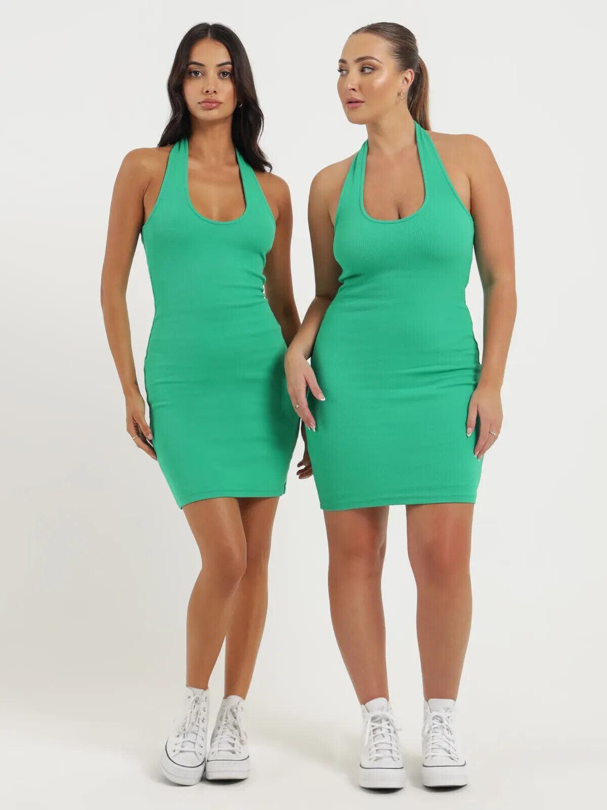 BEYOND HER Lottie Halter Dress in Lime Zest Scoop neckline Mini length - Australian Empire Shop