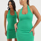 BEYOND HER Lottie Halter Dress in Lime Zest Scoop neckline Mini length - Australian Empire Shop