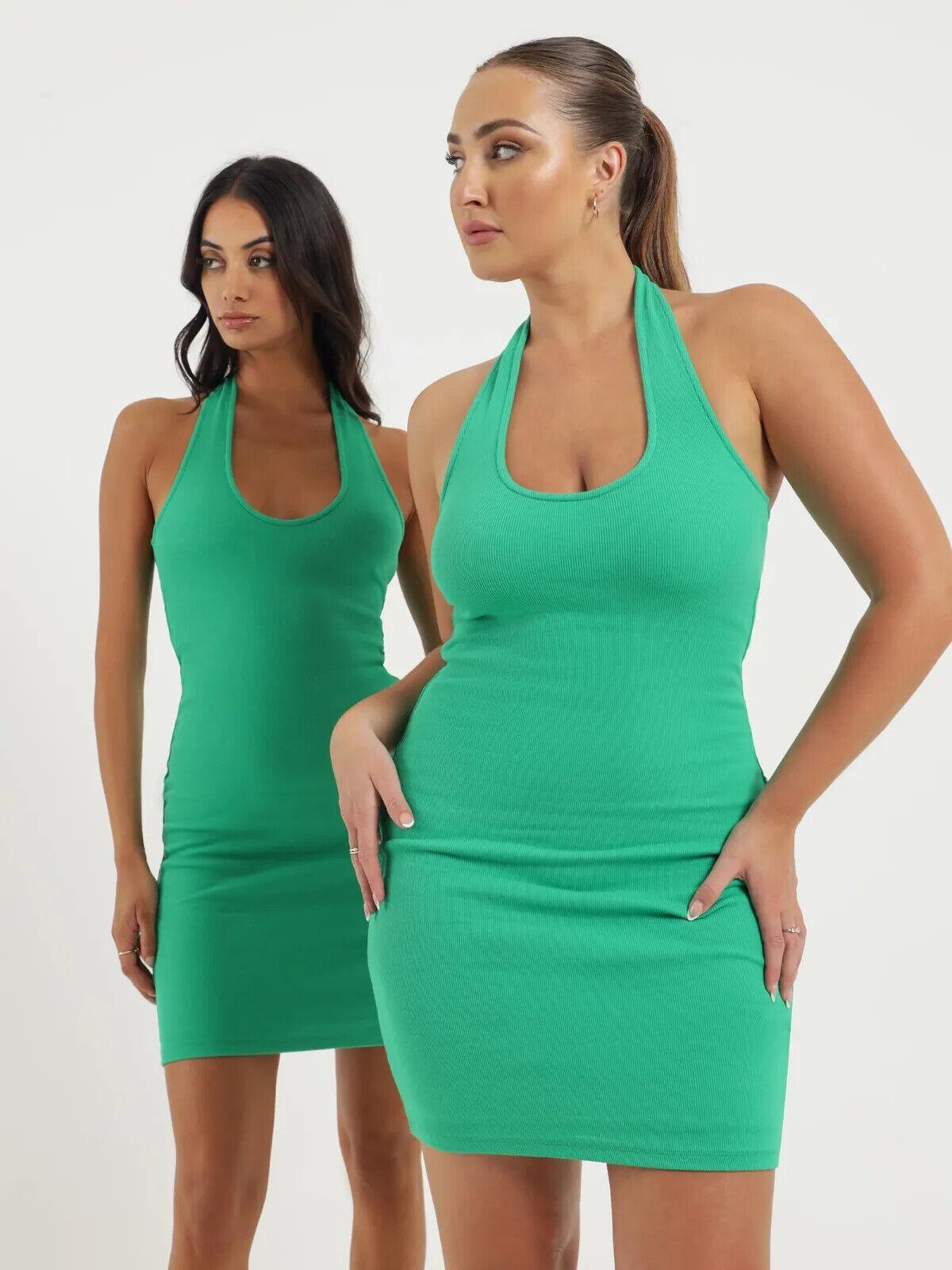 BEYOND HER Lottie Halter Dress in Lime Zest Scoop neckline Mini length - Australian Empire Shop