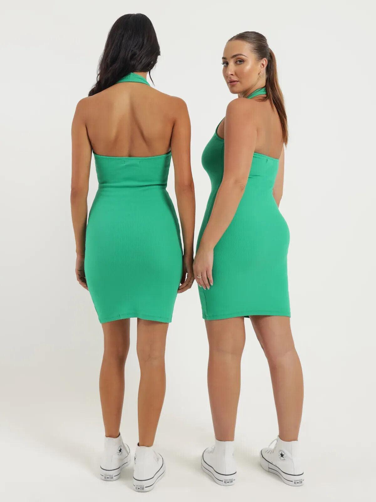 BEYOND HER Lottie Halter Dress in Lime Zest Scoop neckline Mini length - Australian Empire Shop