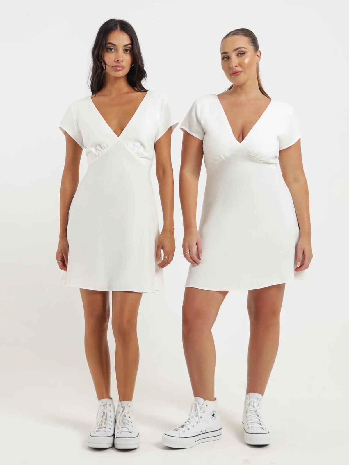 BEYOND HER Morgan Mini Dress in Off White V-neckline Tie-up Relaxed fit - Australian Empire Shop