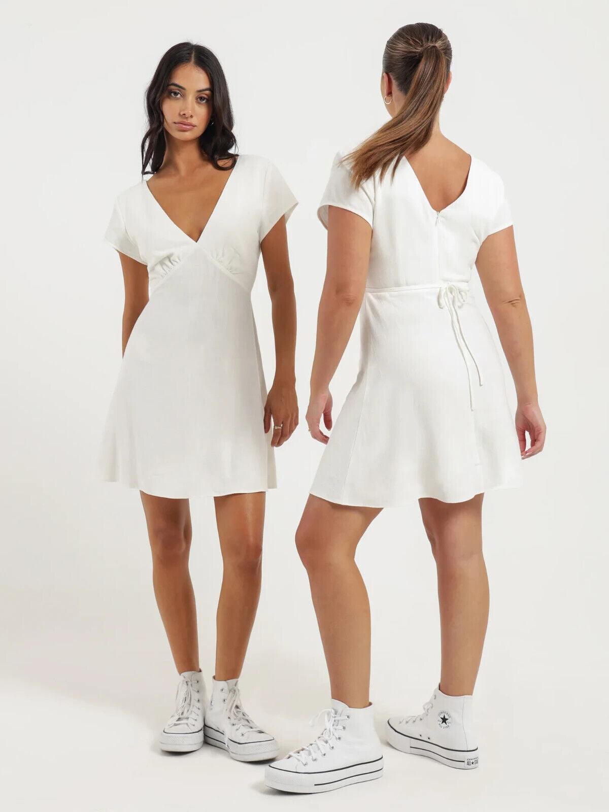 BEYOND HER Morgan Mini Dress in Off White V-neckline Tie-up Relaxed fit - Australian Empire Shop