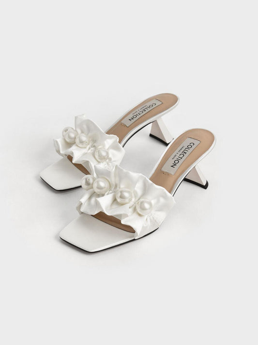 Blythe Bead-Embellished Satin Mules White Size EU 40 - Australian Empire Shop