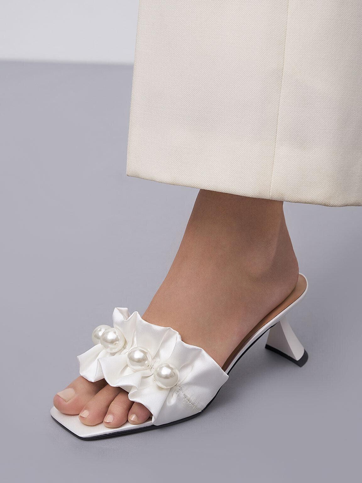 Blythe Bead-Embellished Satin Mules White Size EU 40 - Australian Empire Shop