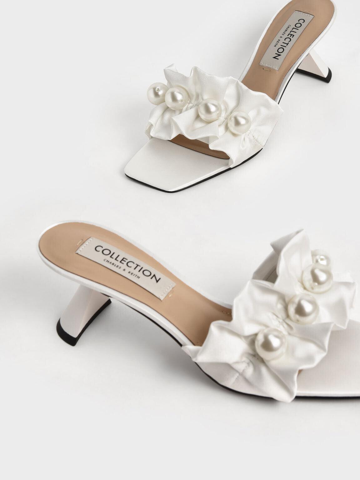 Blythe Bead-Embellished Satin Mules White Size EU 40 - Australian Empire Shop