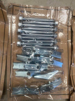 Bulk lot of metal M10 bolts and wing nuts sealed in clear plastic packaging.