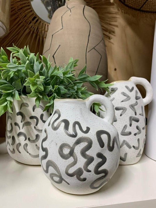 Ceramic Decor Vases and Planter Pot 12X17.5 cm white/grey - Australian Empire Shop