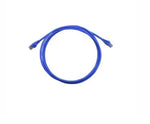 Blue Cat6 UTP ethernet patch lead network cable with RJ45 connectors on white background