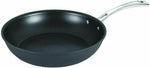 Non-stick black frying pan with stainless steel handle, 30 cm skillet on white background