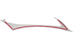 Stainless steel headlight trim accent for International Prostar truck, with red adhesive backing, against a white background.