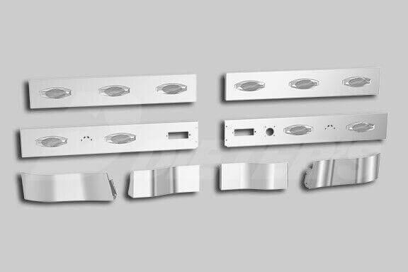 Chrome panel and sleeper extender skirt kit for International ProStar truck, shown in set