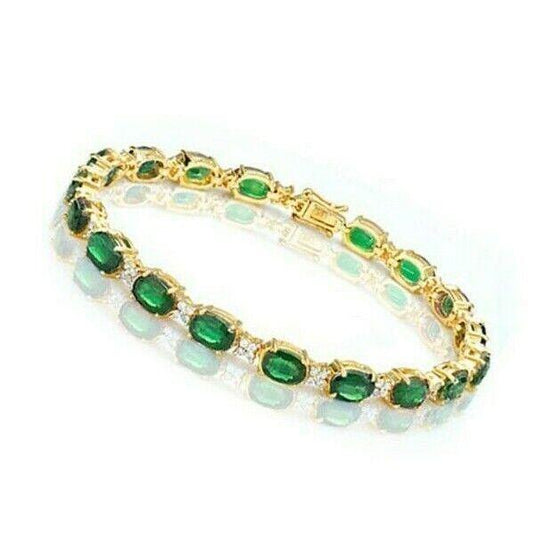 15.27 CT Natural Oval Emerald 3/4 CT Diamond Tennis Bracelet 10KT Yellow Gold - Australian Empire Shop