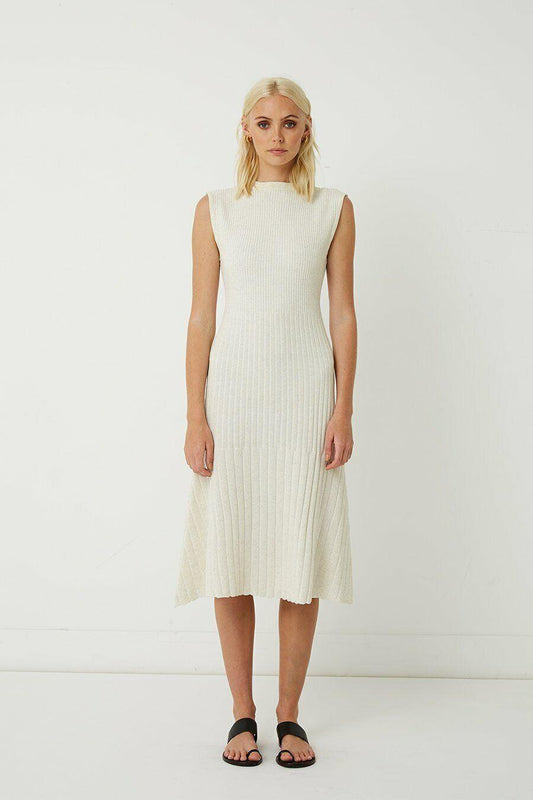 Friend of Audrey Carolina Ribbed Knit Dress WOMEN Speckled Vanilla slim fit - Australian Empire Shop