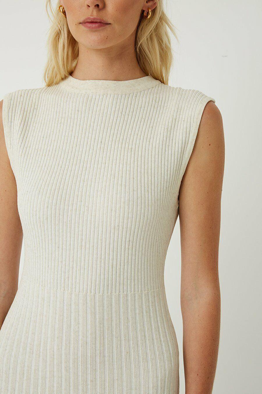 Friend of Audrey Carolina Ribbed Knit Dress WOMEN Speckled Vanilla slim fit - Australian Empire Shop