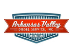 Arkansas Valley Diesel Service Inc. logo with red ribbon and shield, established 1982