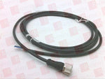 Female axial M12 connector with long black cable and exposed wire ends, industrial use